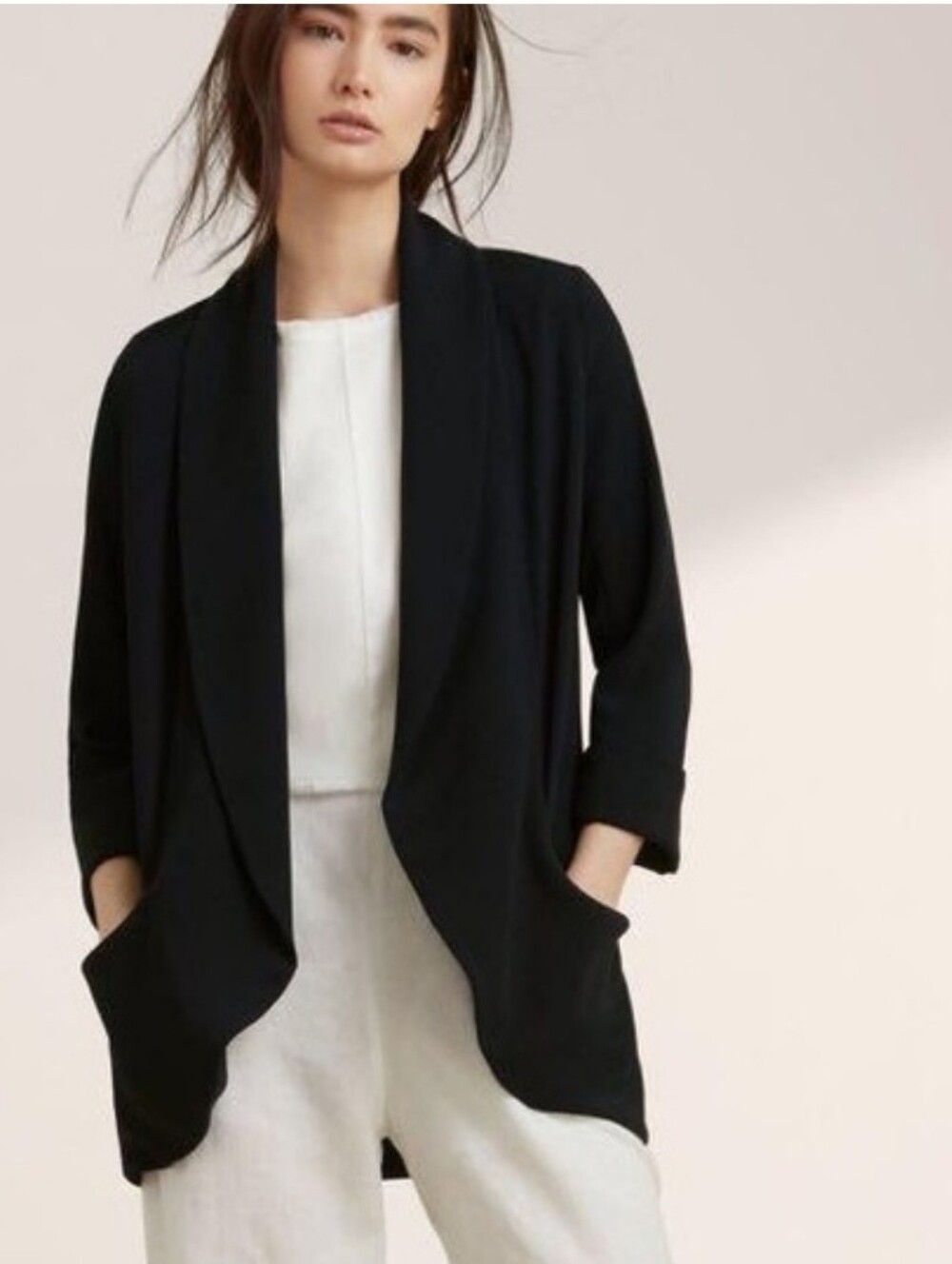 WILFRED Black Chevalier Crepe Tuxedo Open Shawl Collar Blazer Size 0 Like New